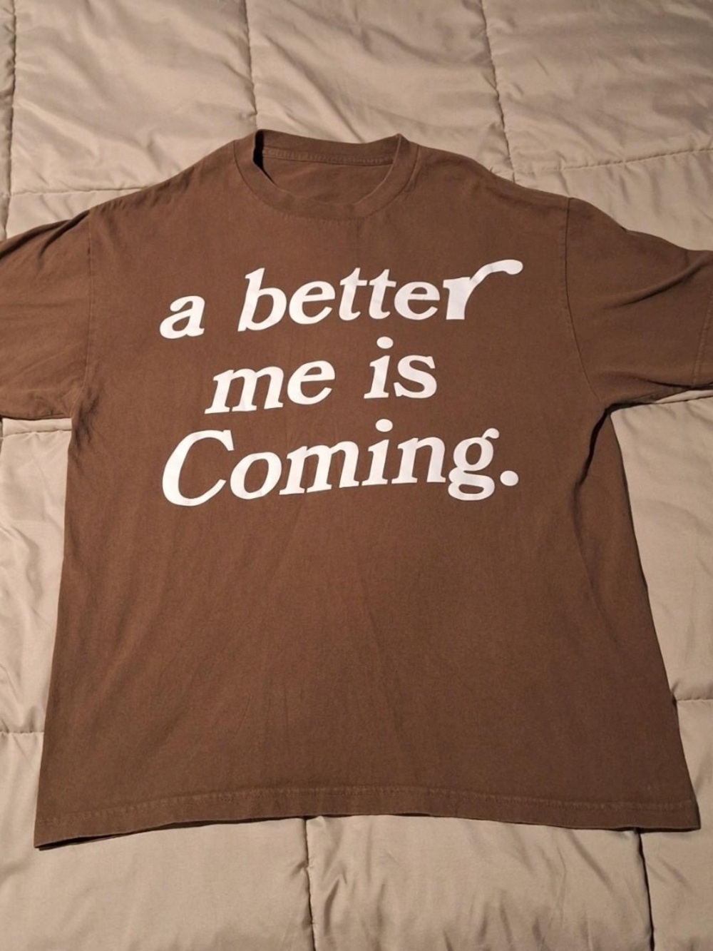 Men's Brown Graphic Crewneck Tee - Motivational Slogan